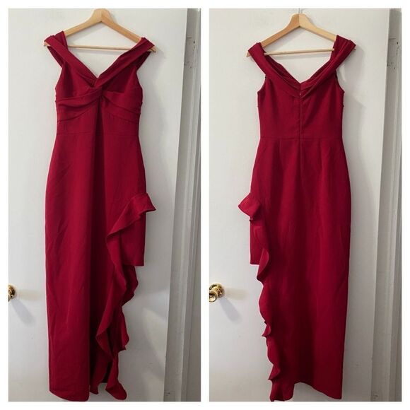 Shoshanna Wells Red Gown off the shoulder  Dress - Picture 2 of 11